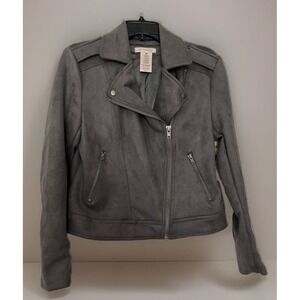 Philosophy | Women's Long Sleeve Faux Leather Zip up Moto Jacket (Gray - Medium)